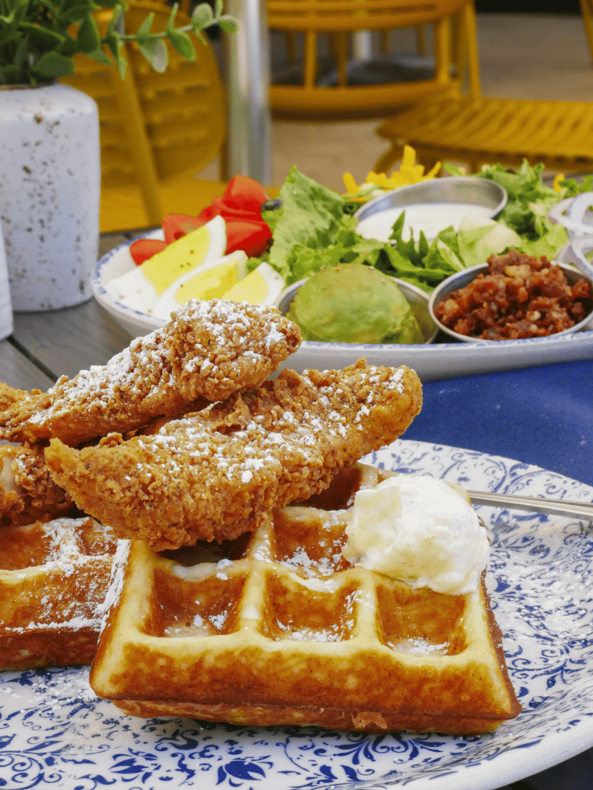 Fried chicken, waffle and biscuit at Tupelo Honey in Asheville, North Carolina