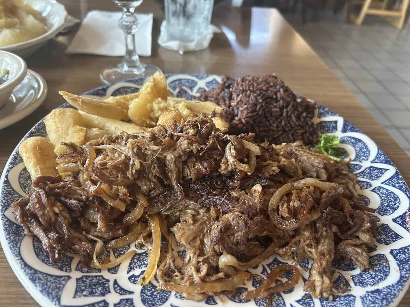 Vaca frita, crispy Cuban shredded beef with onions, at Cafe Piquet in Bellaire, Texas