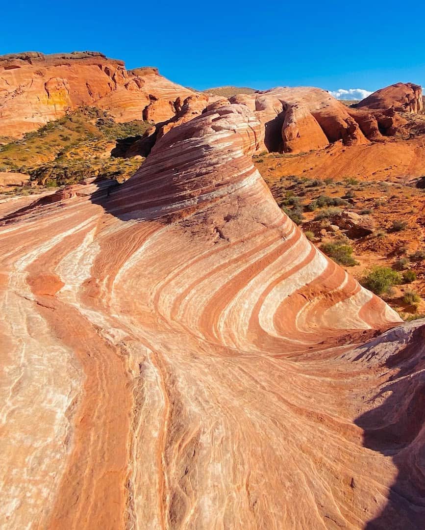 Swirled red sandstone of the Fire Wave at Valley of Fire State Park in Nevada