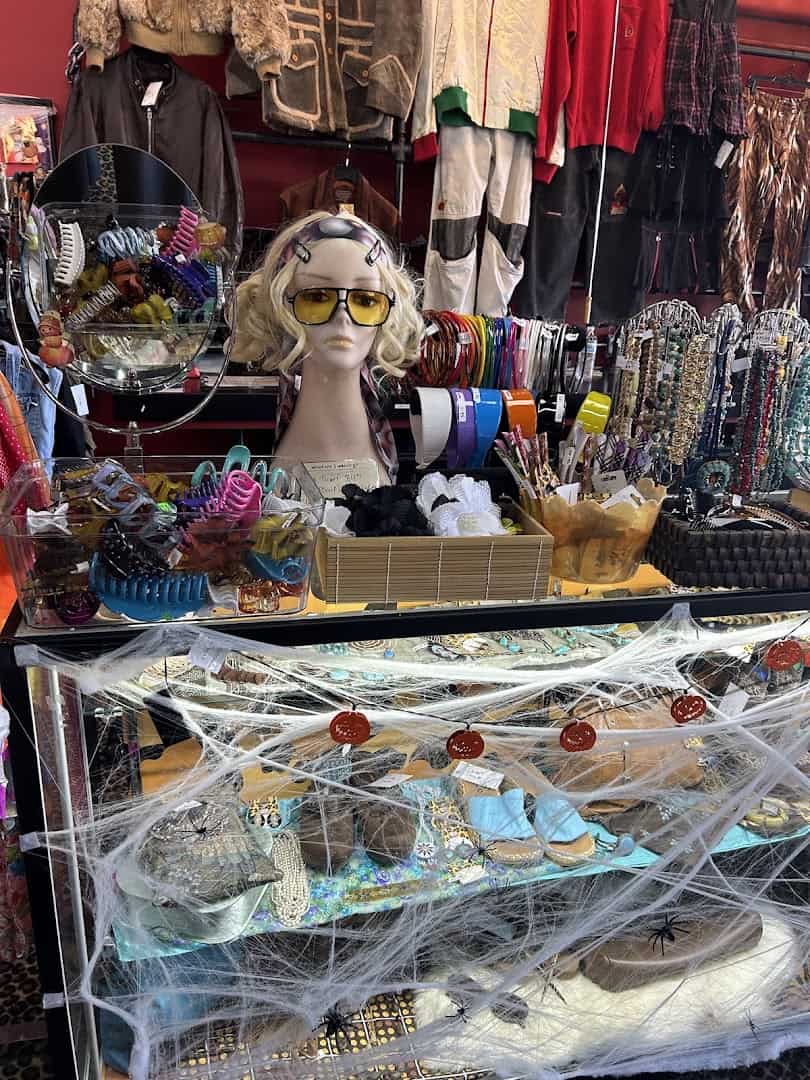 Case of vintage jewelry and sunglasses at Leopard Lounge in Houston