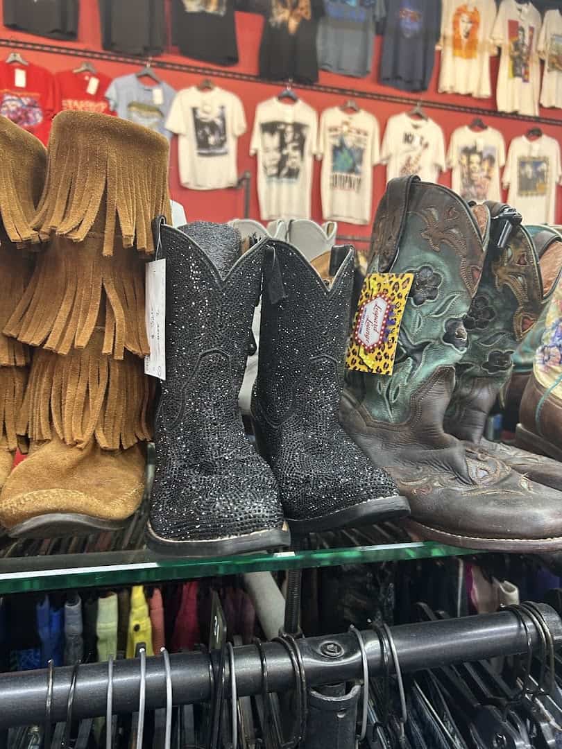 Vintage fringe jackets and cowboy boots at Leopard Lounge in Houston