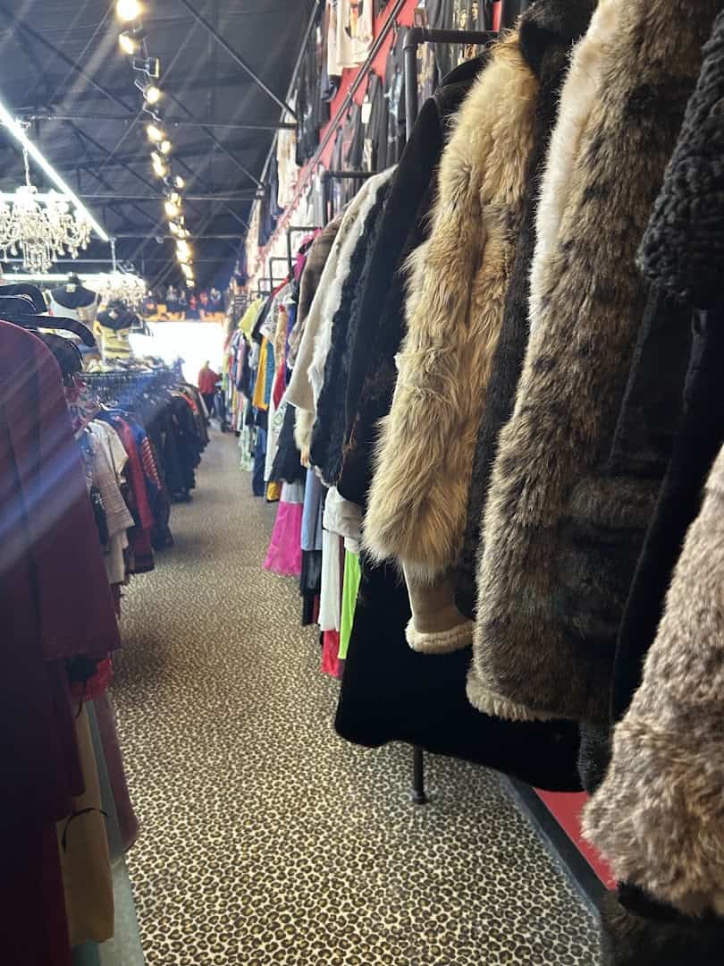 Rack of vintage fur coats at Leopard Lounge in Houston