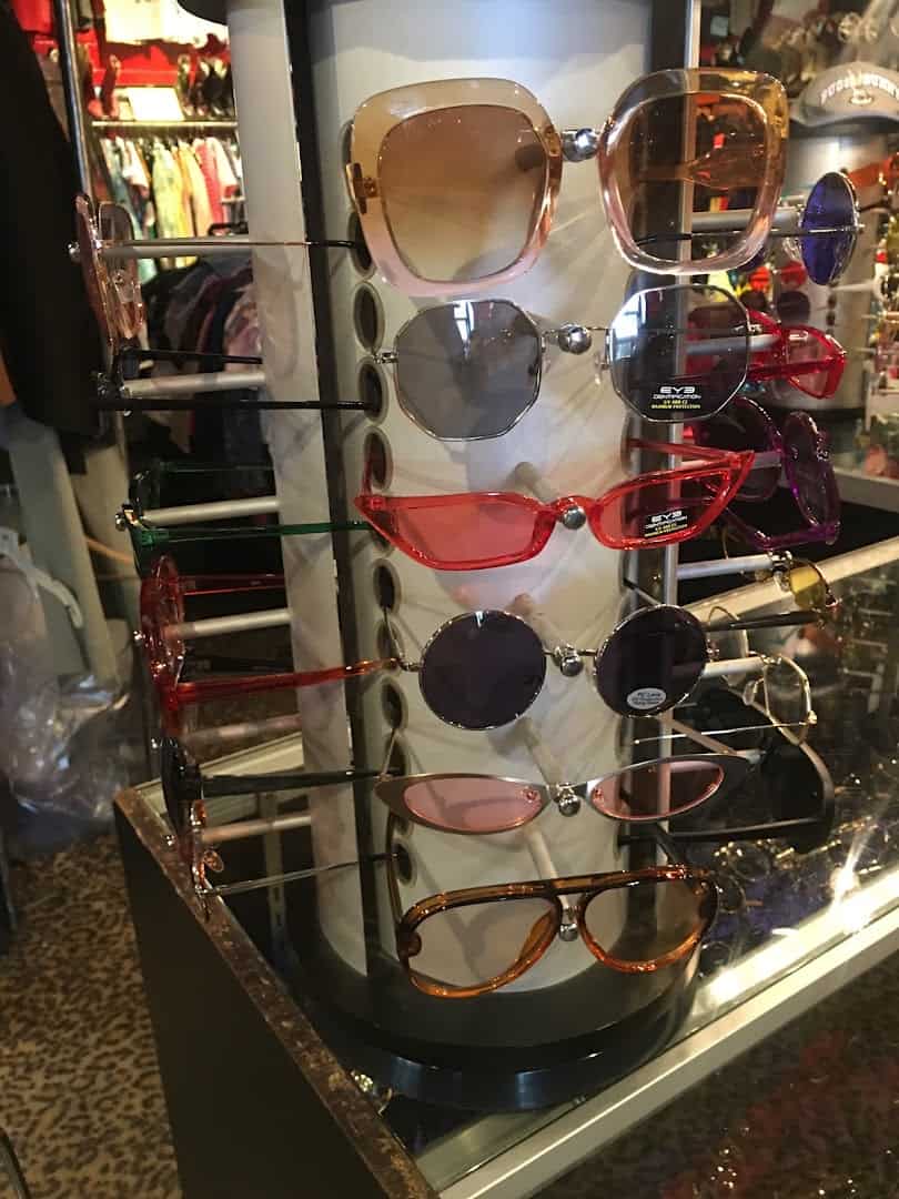 Display of vintage sunglasses at Leopard Lounge in Houston
