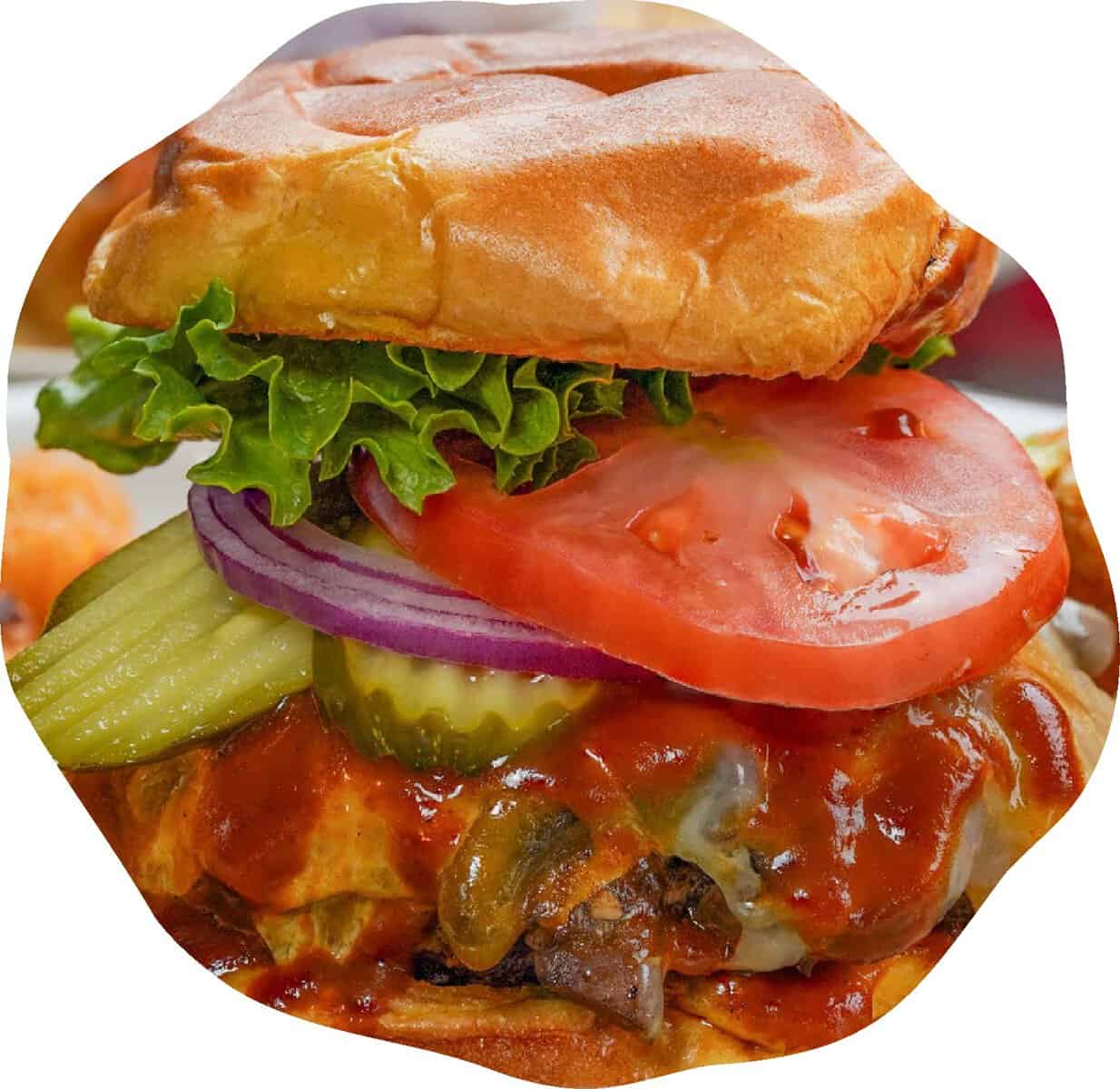 Loaded burger at The Vortex Bar and Grill in Atlanta, Georgia