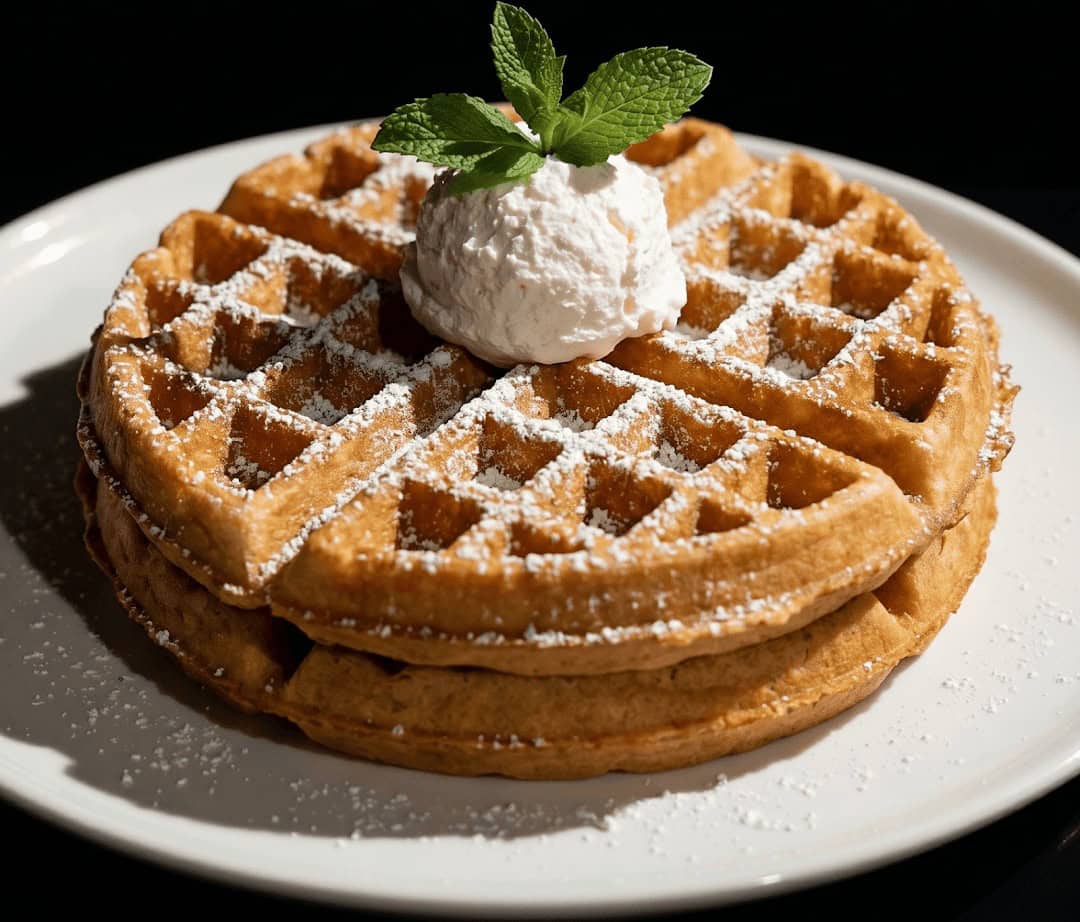 Waffle topped with ice cream at Hungry Like The Wolf in Houston