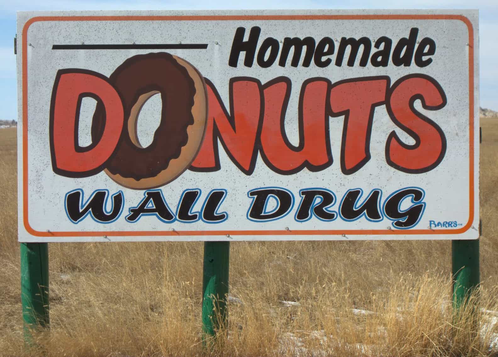 Wall Drug homemade donuts sign in Wall, South Dakota