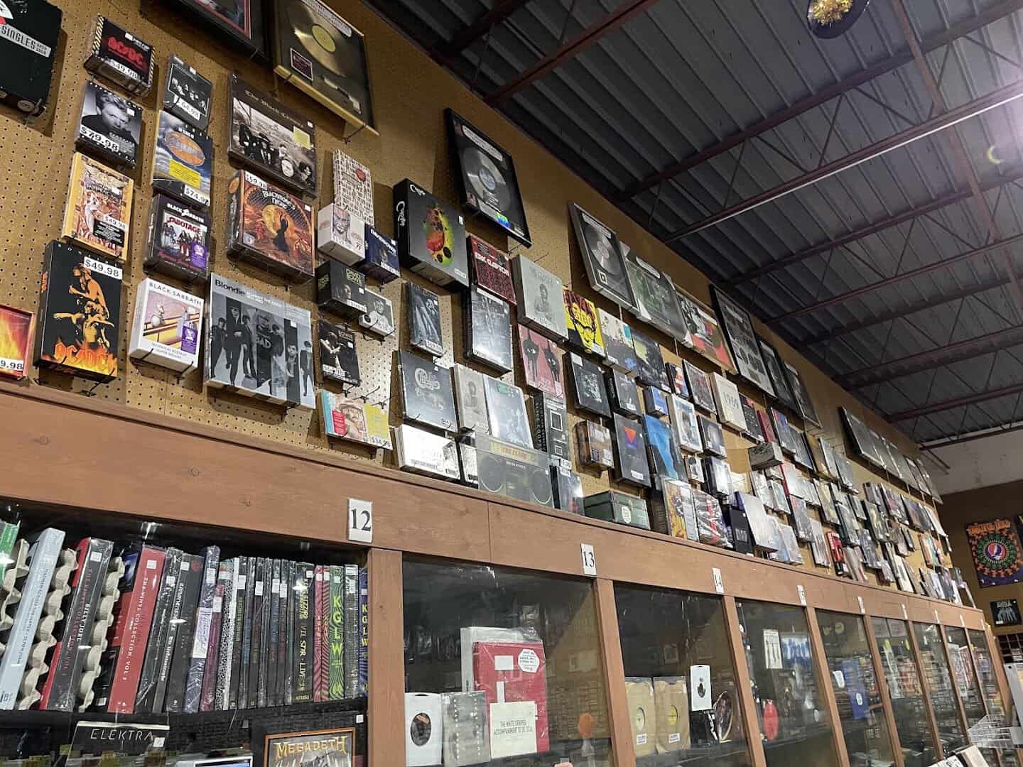 A wall of records at Forever Young Records in Grand Prairie, Texas