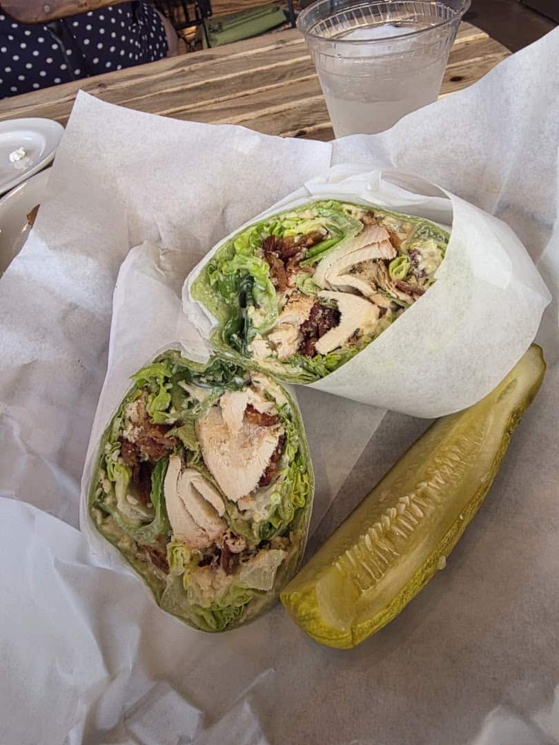Chicken wraps with a pickle at Walton's Fancy and Staple in Austin