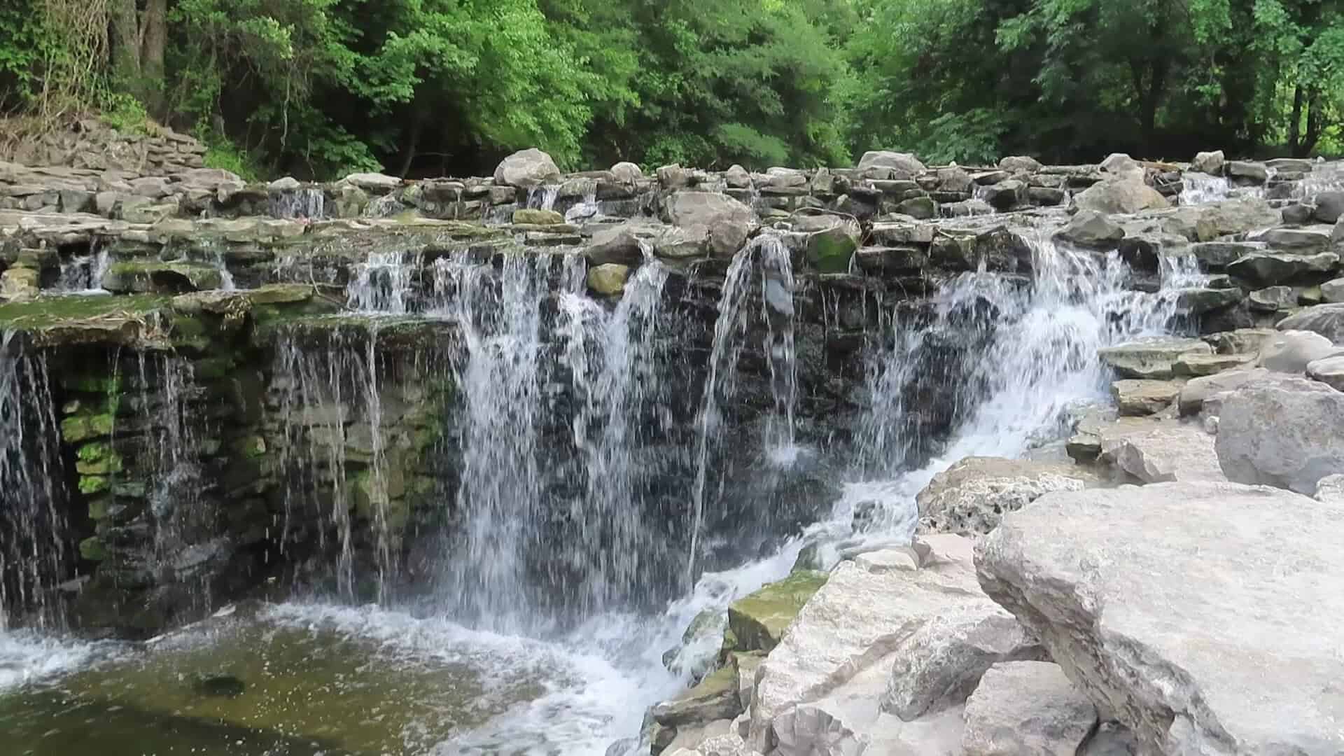 Prairie Creek Waterfall at full flow after rain in Richardson, Texas
