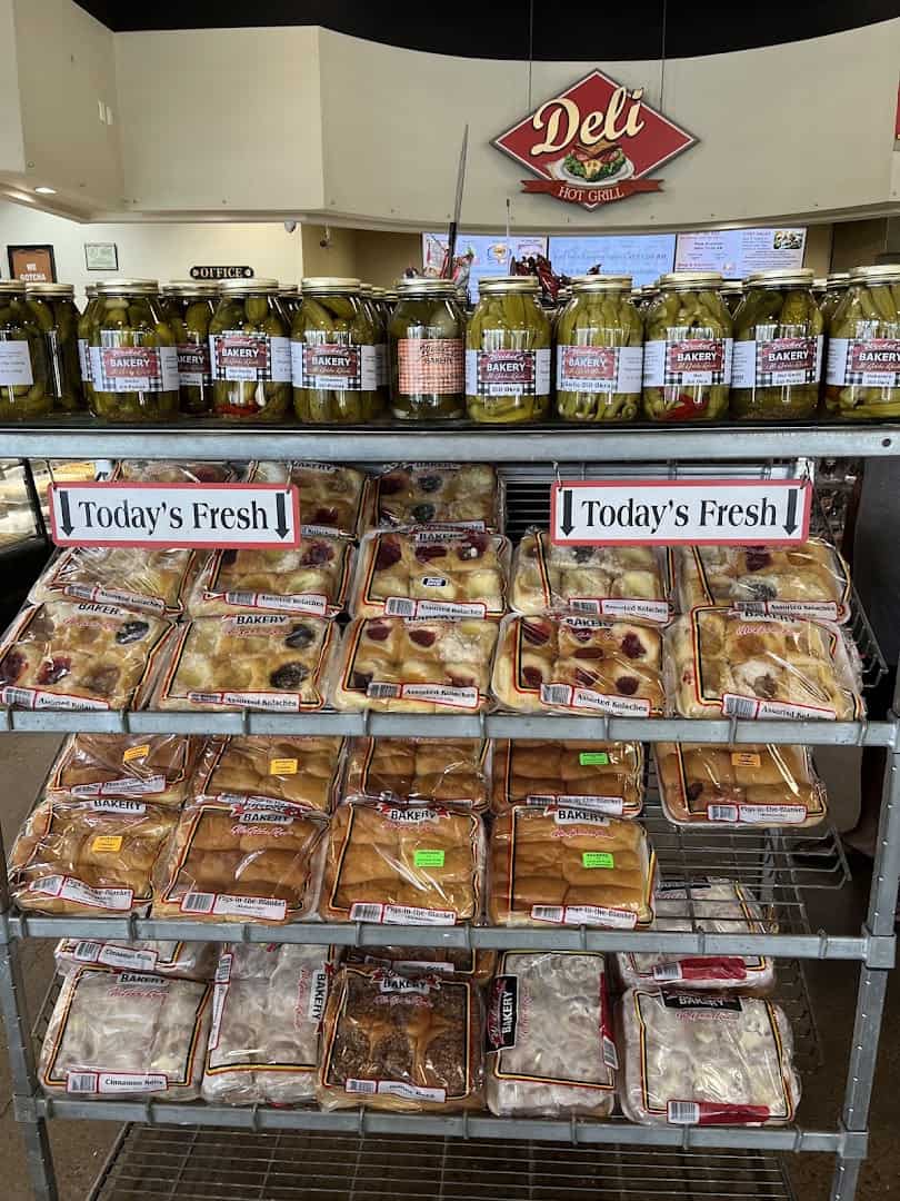 Today's Fresh rack of assorted kolaches at Weikel's Bakery in La Grange, Texas