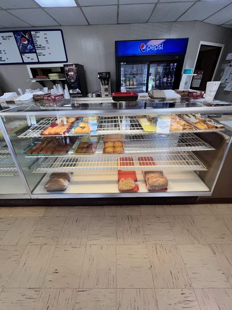 Pastry counter and kolache case at Kountry Bakery in Weimar, Texas