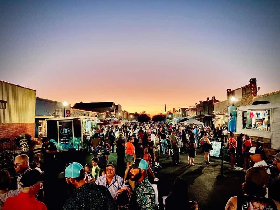 Crowd at the Gedenke festival on Main Street in Weimar, Texas