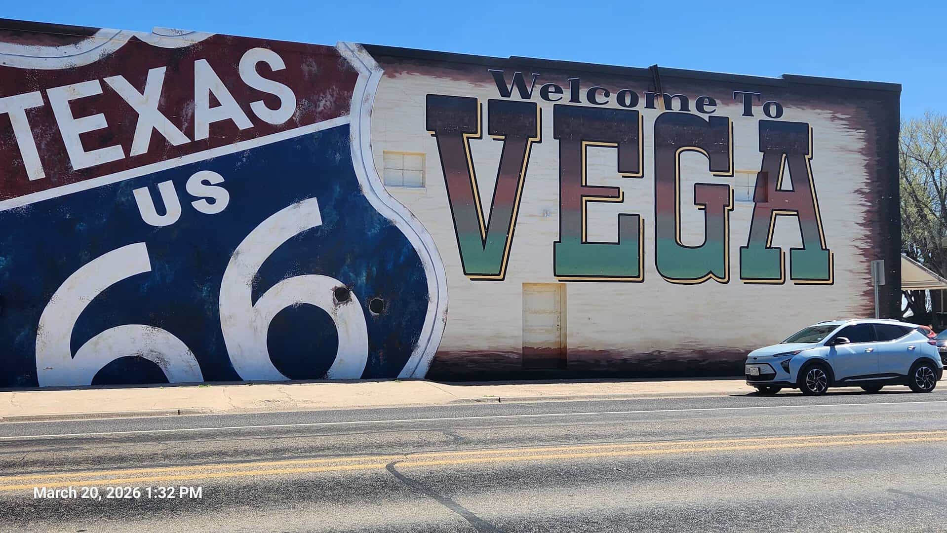 Welcome to Vega Route 66 mural in Vega, Texas