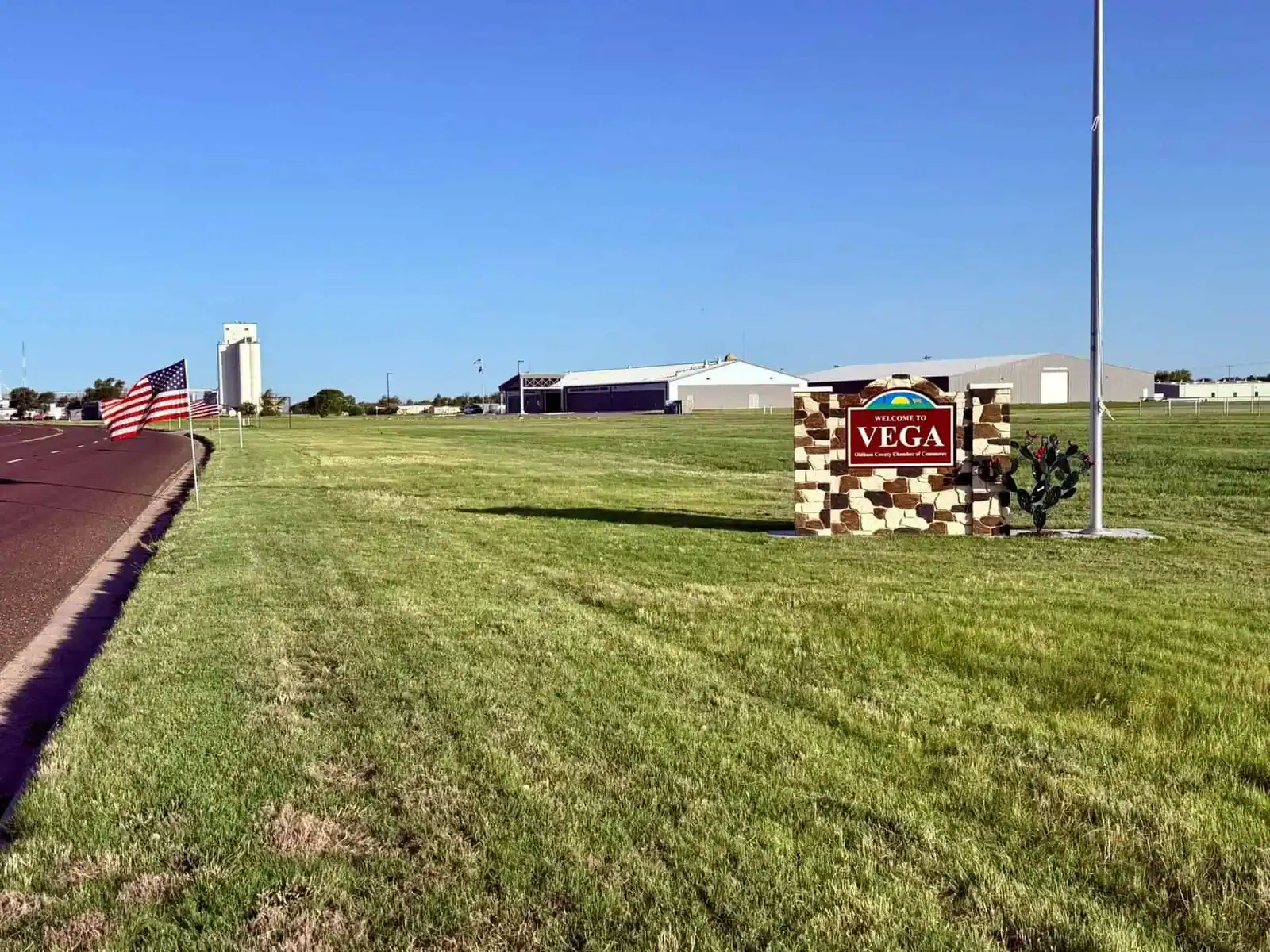 Welcome to Vega Route 66 sign at the edge of town in Vega, Texas