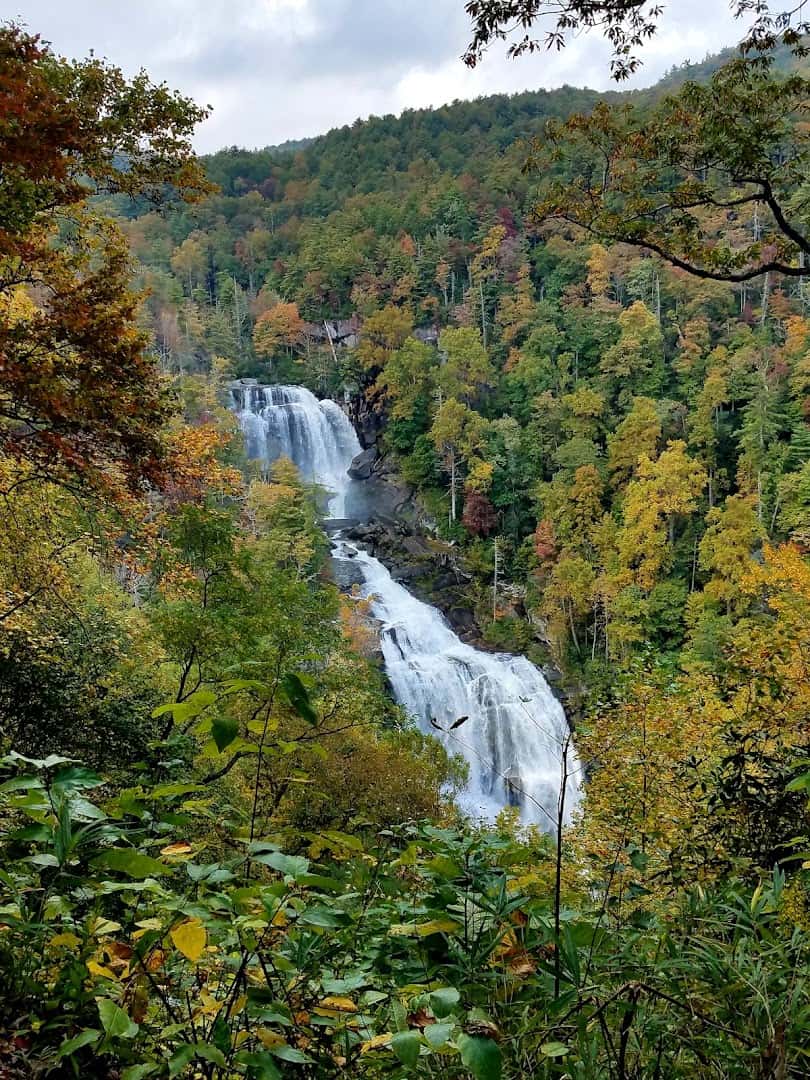Whitewater Falls tall cascade in Nantahala National Forest, North Carolina