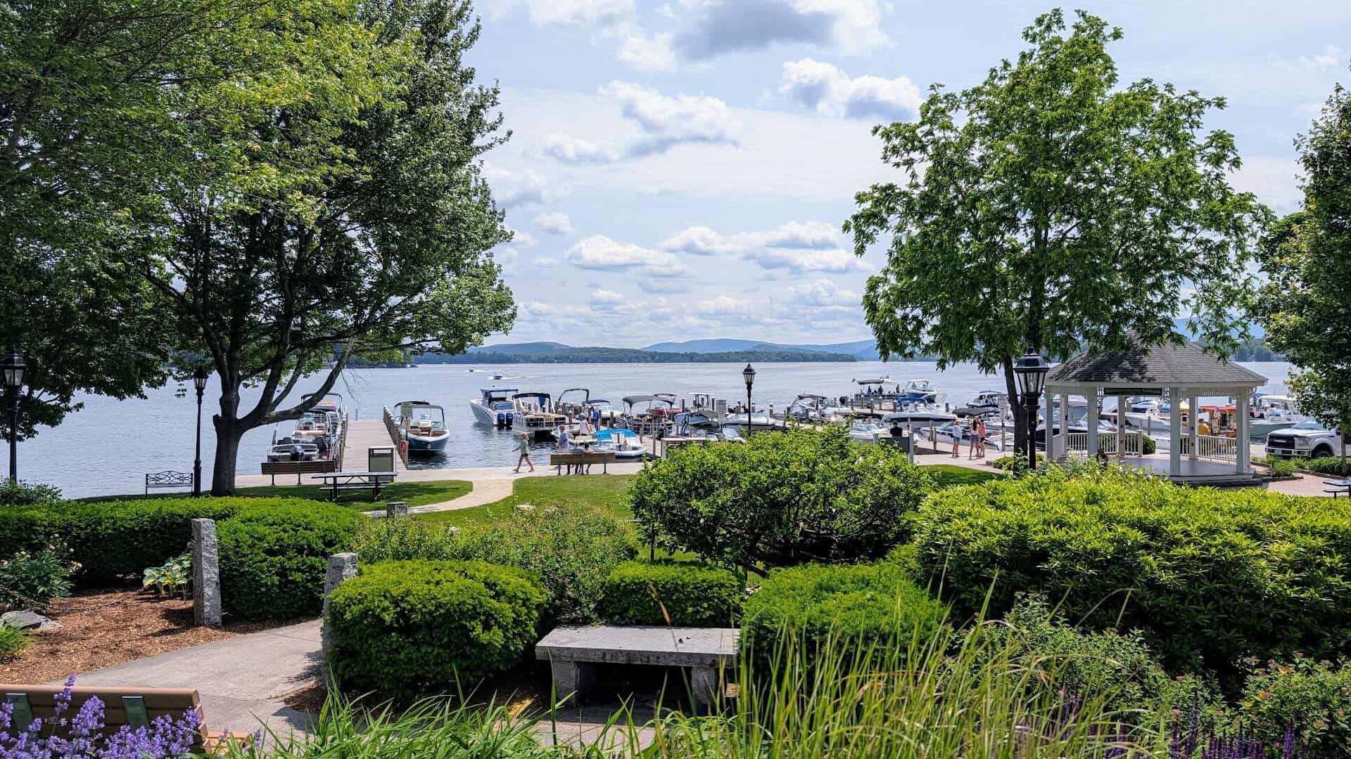 Marina and waterfront on Lake Winnipesaukee in Wolfeboro, New Hampshire