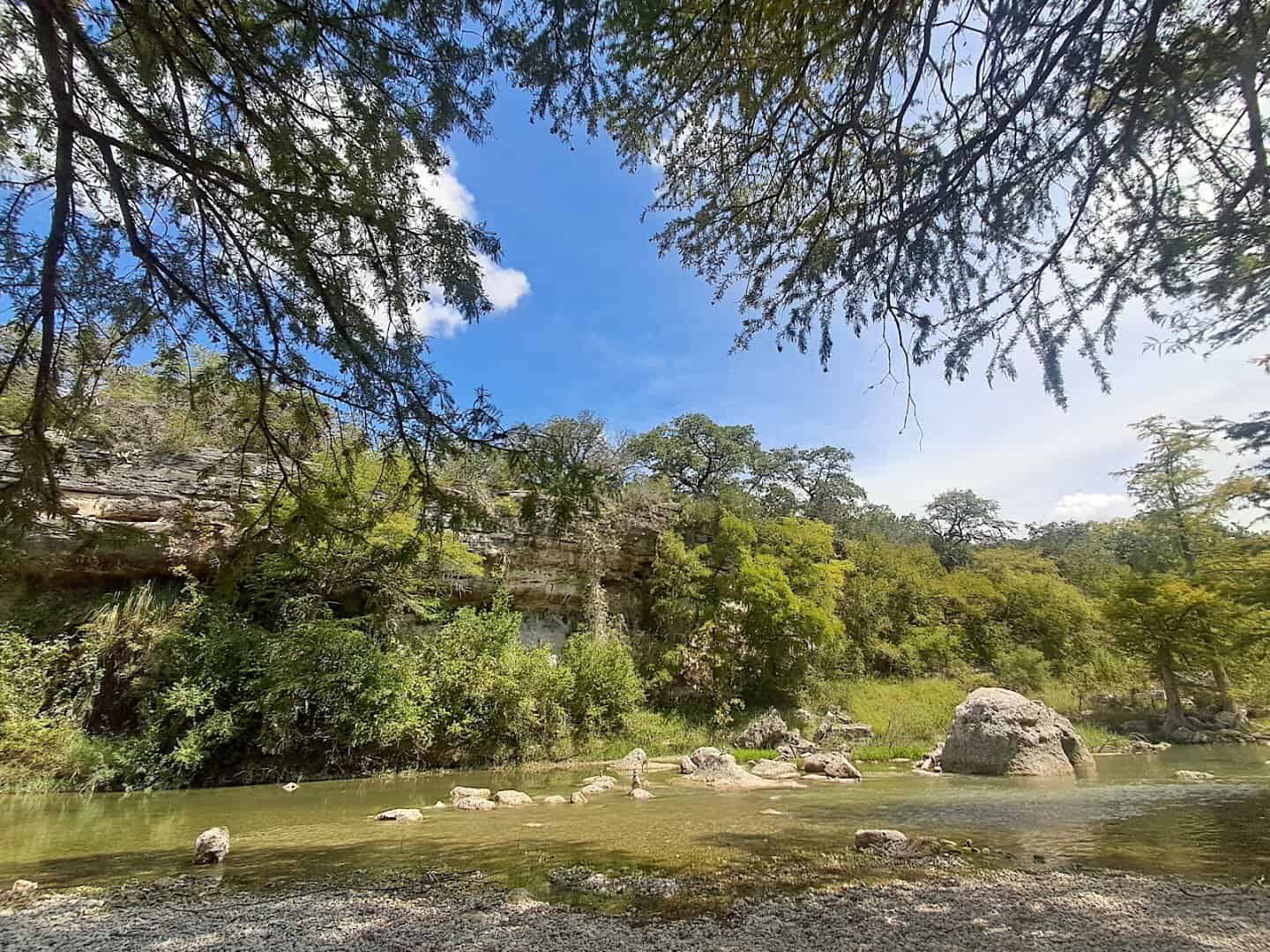Limestone bluff and cypress woodland along the Guadalupe River at Guadalupe River State Park
