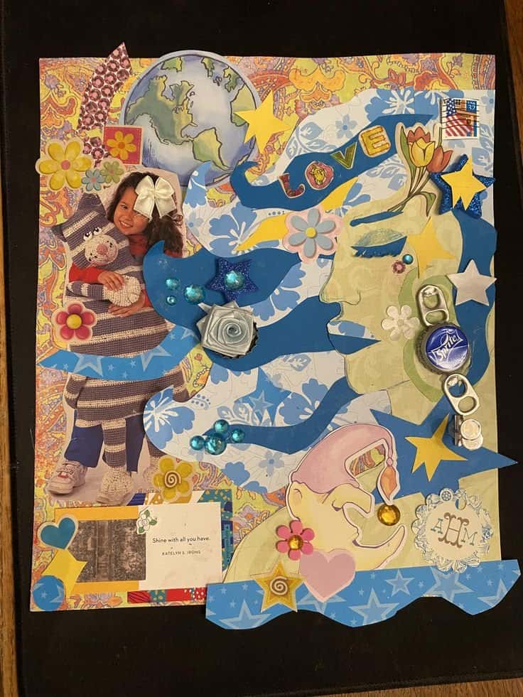 Collage artwork from a workshop at Pegasus Creative Reuse in Dallas
