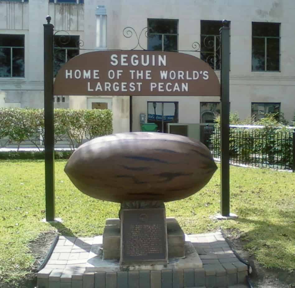 The World's Largest Pecan sculpture outside the courthouse in Seguin, Texas