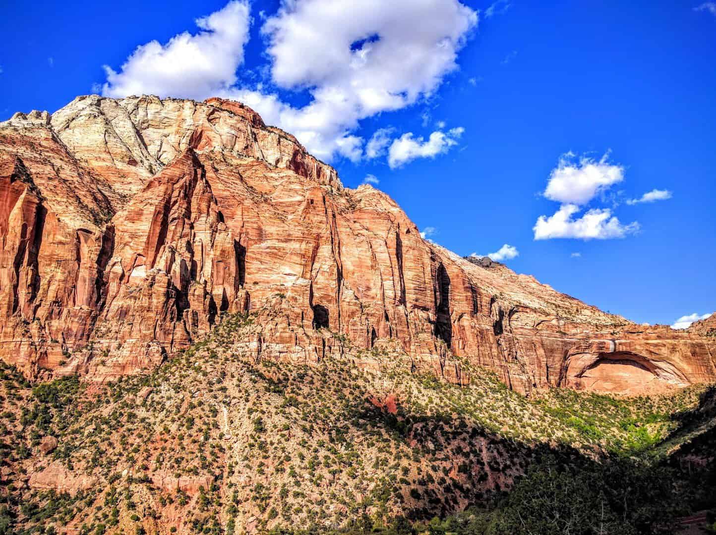Towering red sandstone cliffs at Zion National Park, Utah