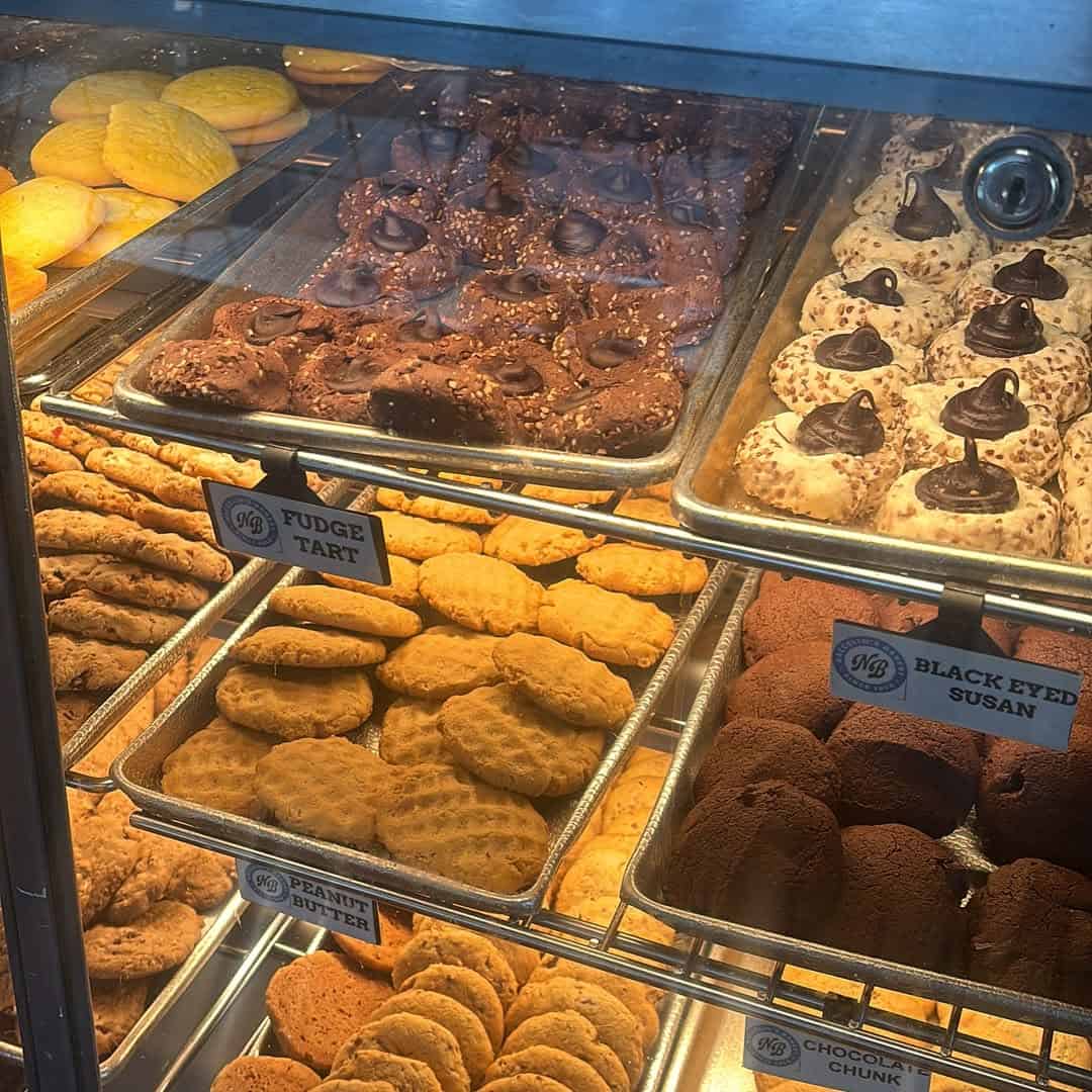 Cases of German cookies and pastries at Naegelin's Bakery in New Braunfels