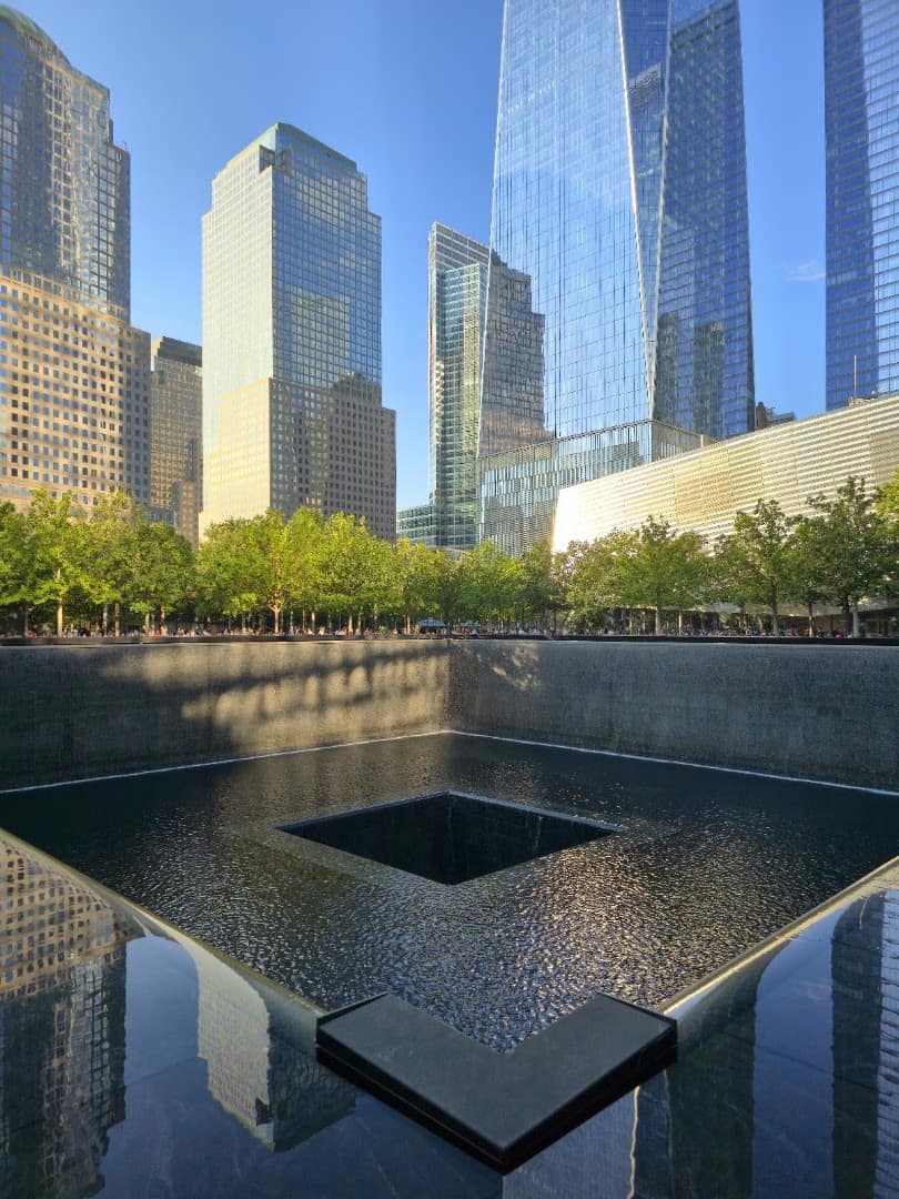 A reflecting pool at the 9/11 Memorial in Lower Manhattan, New York City