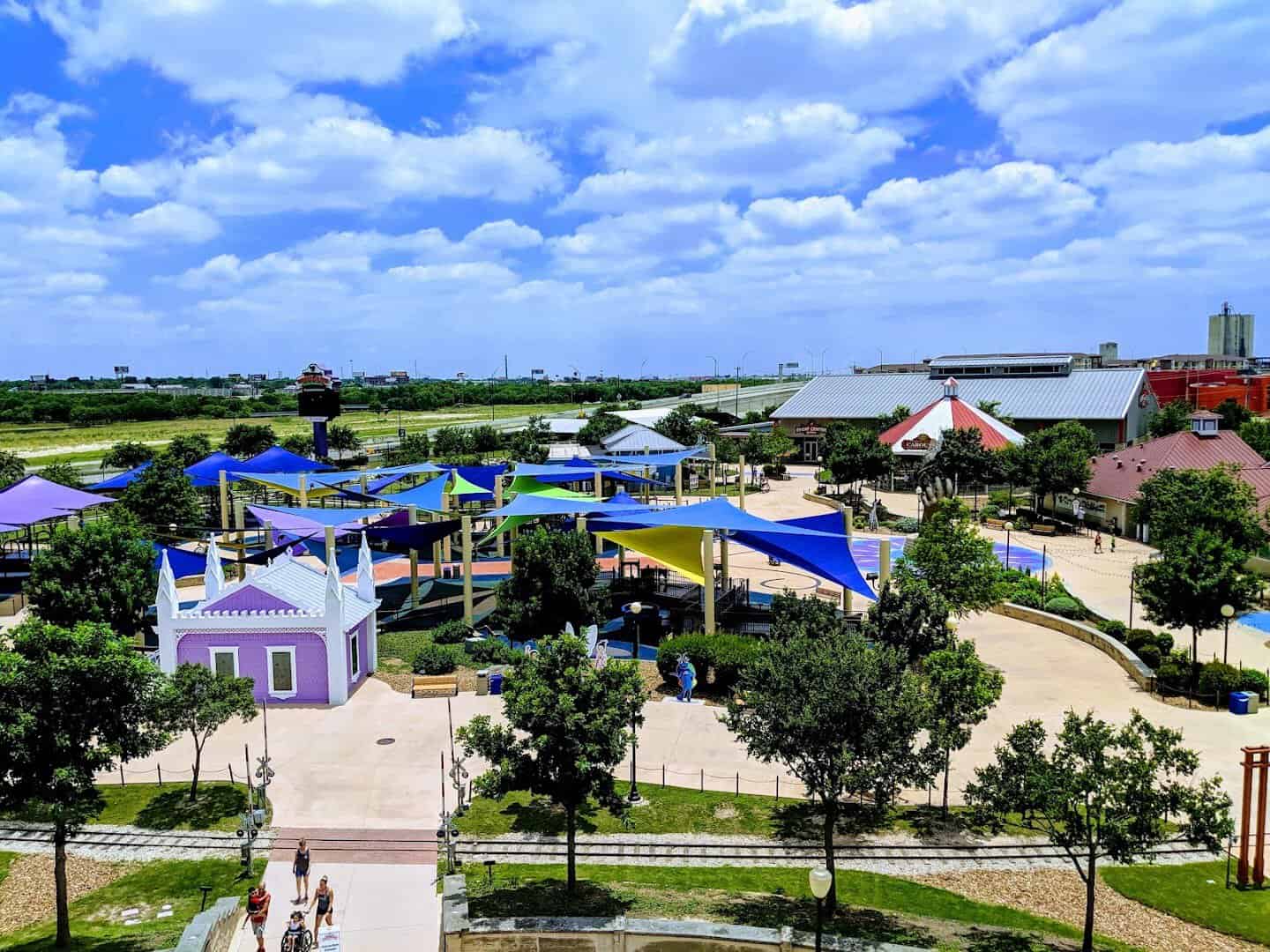 Aerial view of Morgan's Inspiration Island and Morgan's Wonderland campus in San Antonio