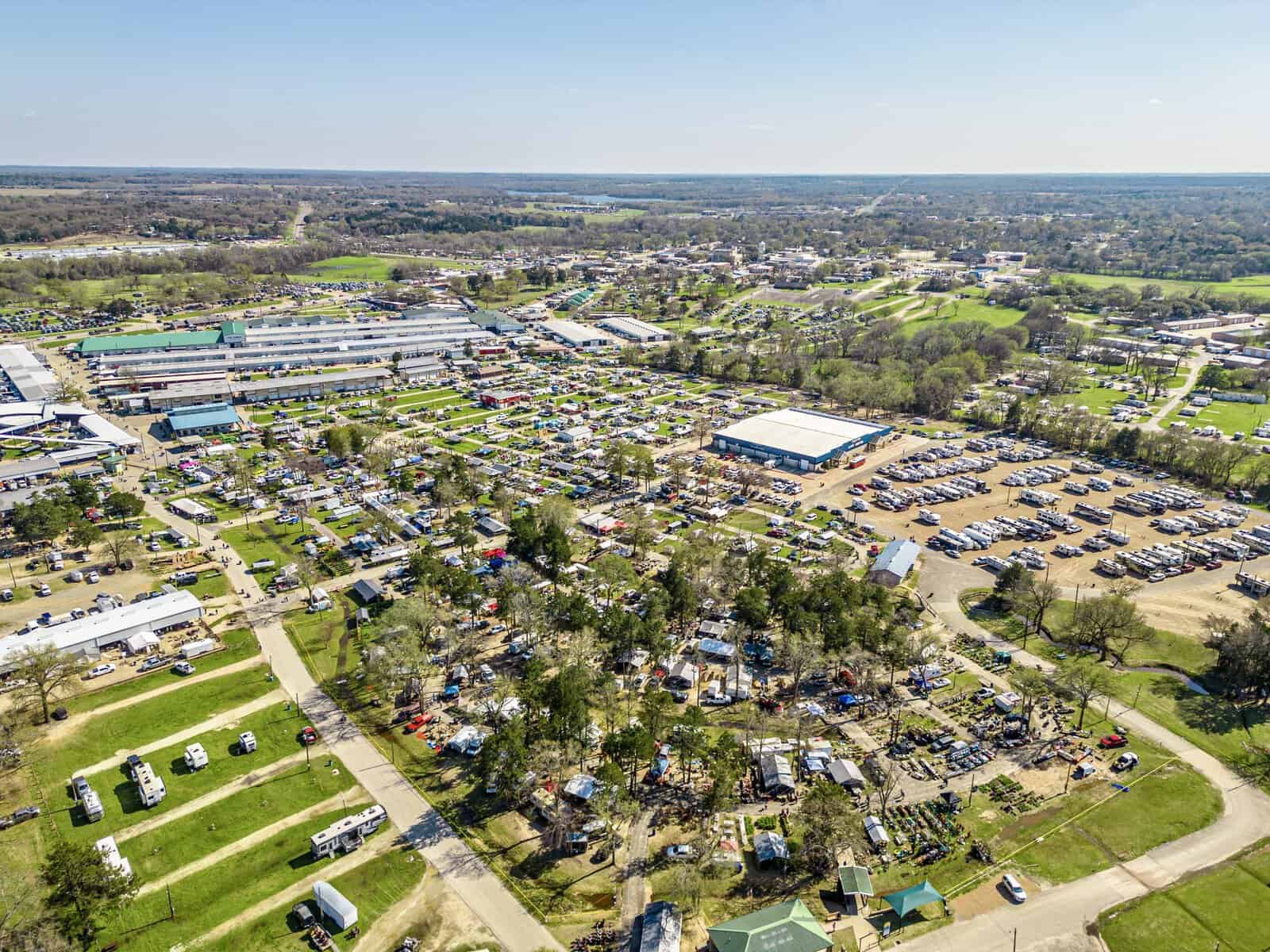 Aerial view of the sprawling First Monday Trade Days in Canton grounds