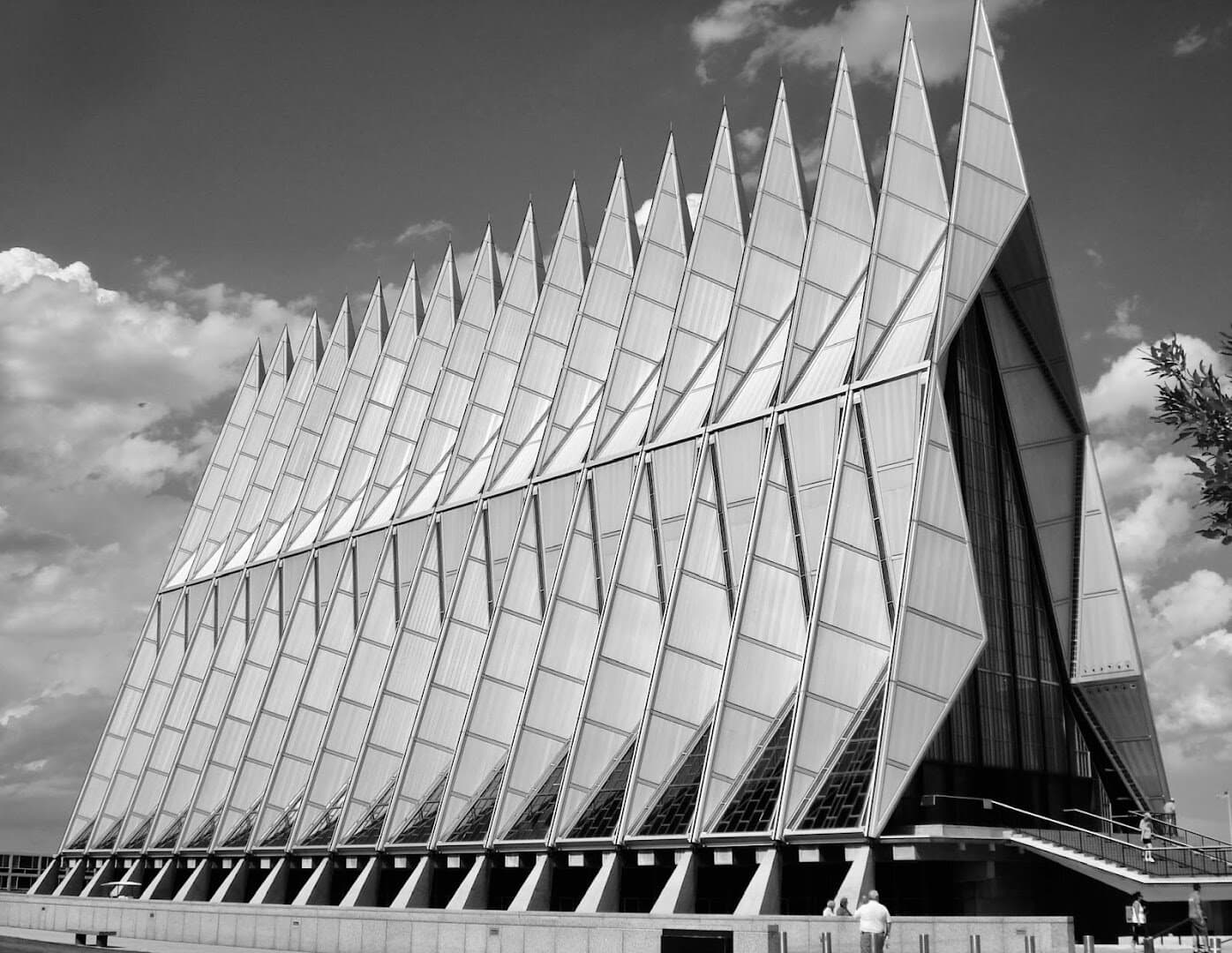 The seventeen aluminum spires of the Air Force Academy Cadet Chapel in Colorado Springs, Colorado