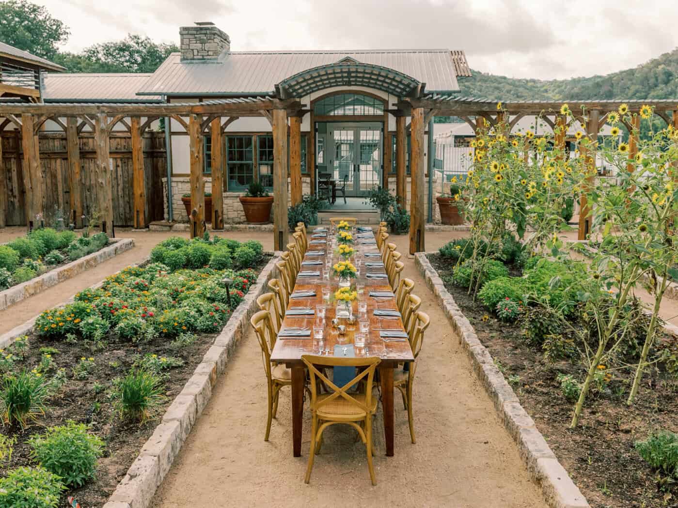 Al fresco dining table in the gardens at Lake Austin Spa Resort