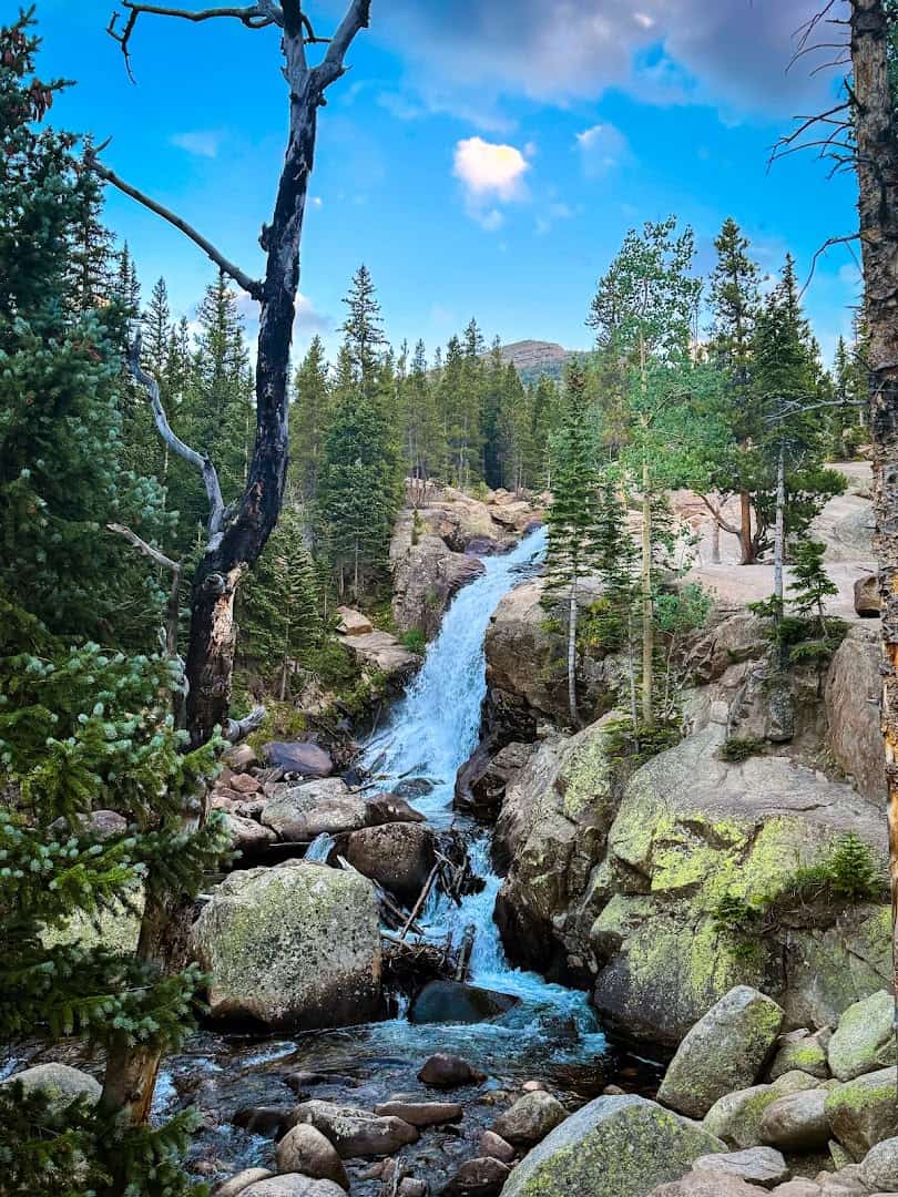 Alberta Falls rushing through a granite gorge, Rocky Mountain National Park, Colorado