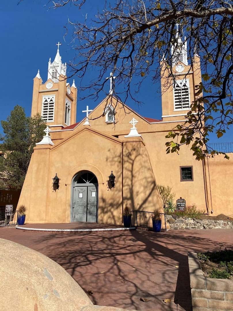 Historic adobe San Felipe de Neri Church in Old Town Albuquerque, New Mexico