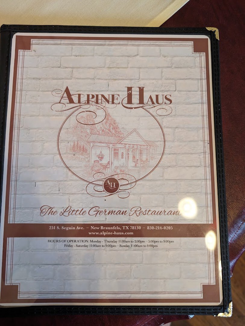 The Alpine Haus menu cover in New Braunfels, Texas