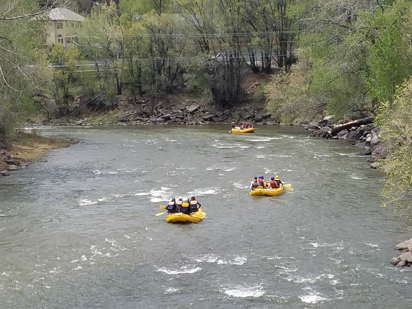 Rafters running whitewater on the Animas River in Durango, Colorado
