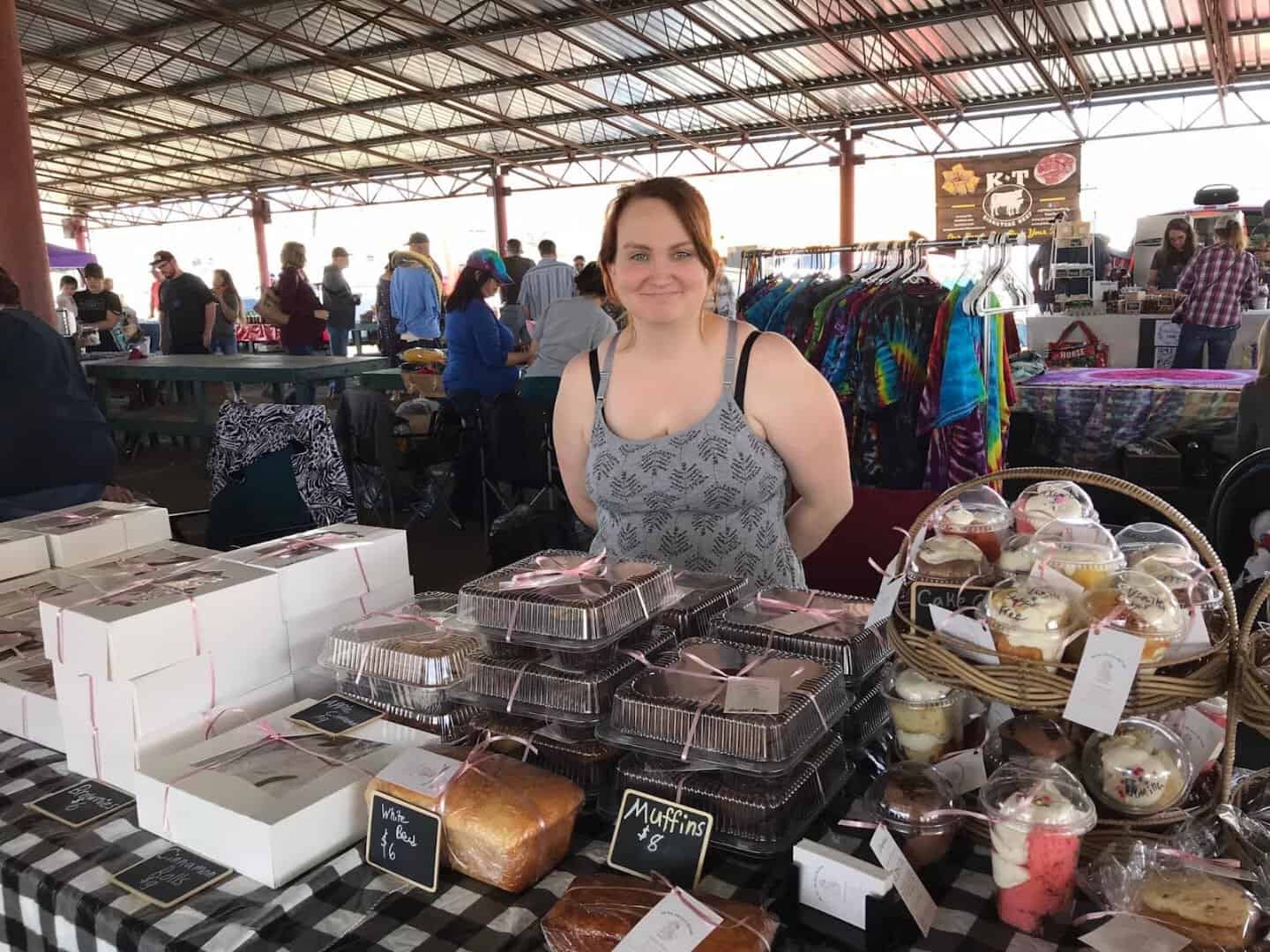 A vendor's baked goods stall at the Palestine Farmers Market