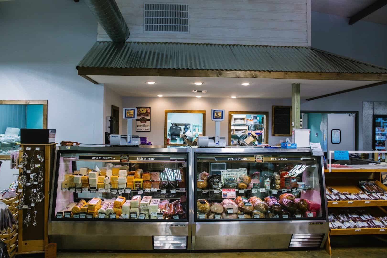 Bakery case of fresh pastries and pies at Olde Towne Country Store in Itasca, Texas