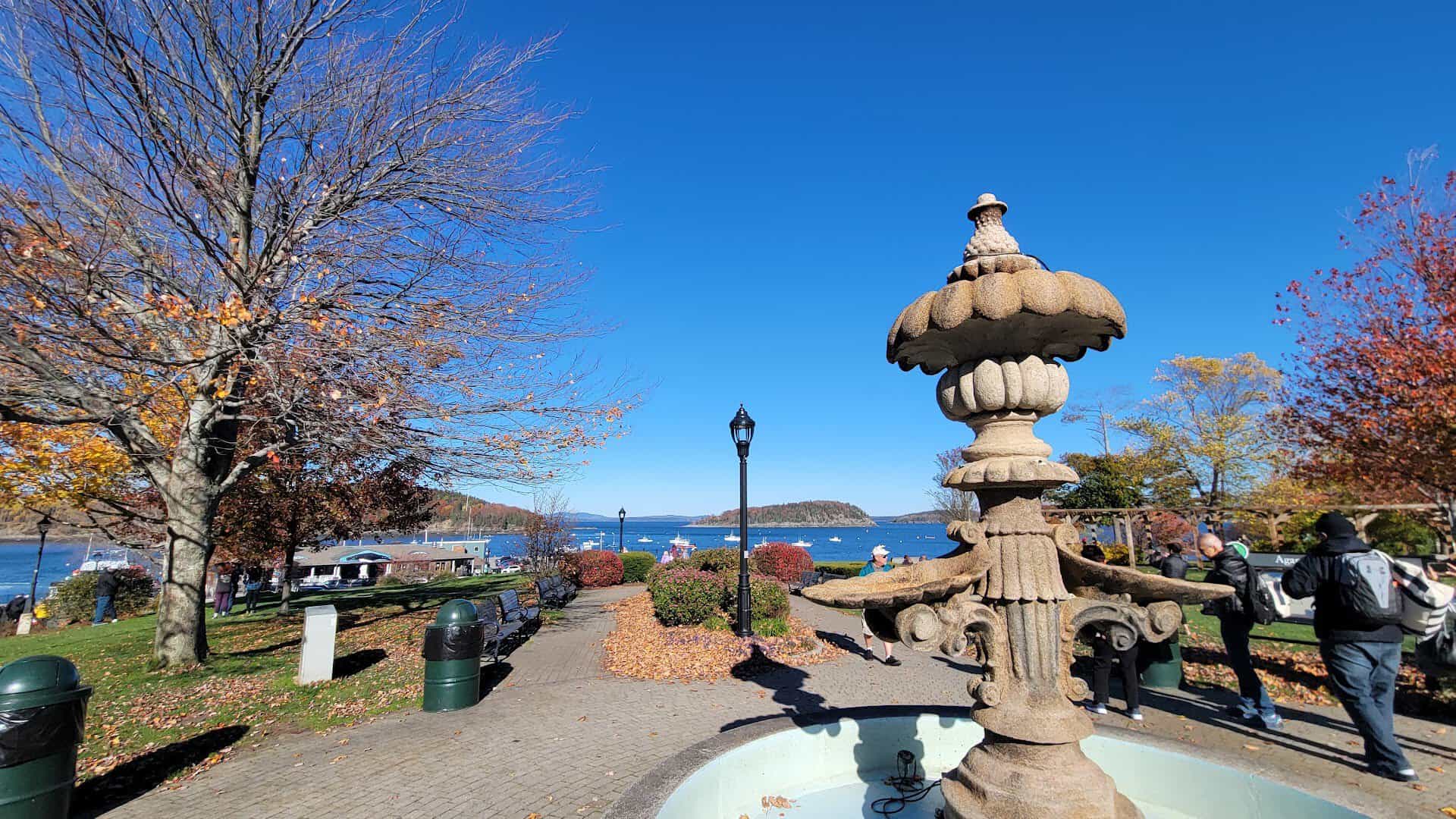 Autumn foliage at Agamont Park overlooking Frenchman Bay, Bar Harbor, Maine