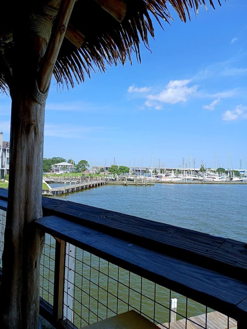 View of Clear Lake and the marina from the deck at Barge 295 in Seabrook, Texas