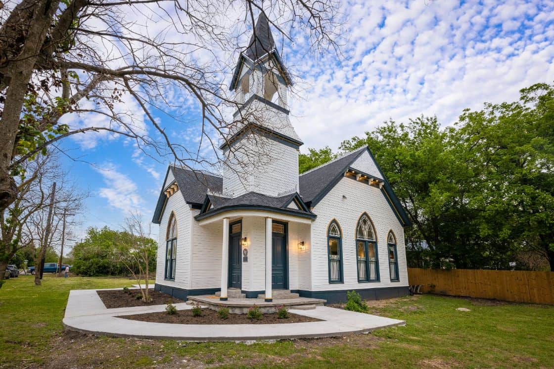 Restored 1899 First Presbyterian Church building in Bartlett Texas