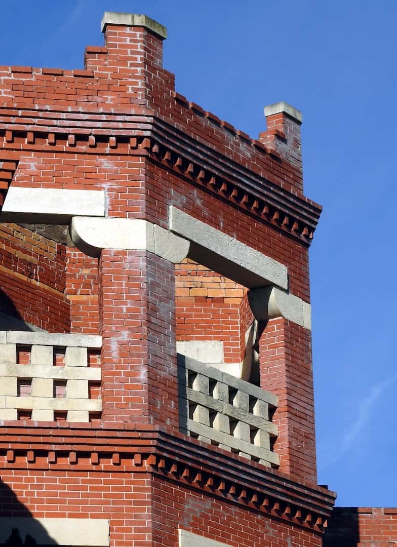 Decorative brick cornice detail on a historic building in Bartlett Texas