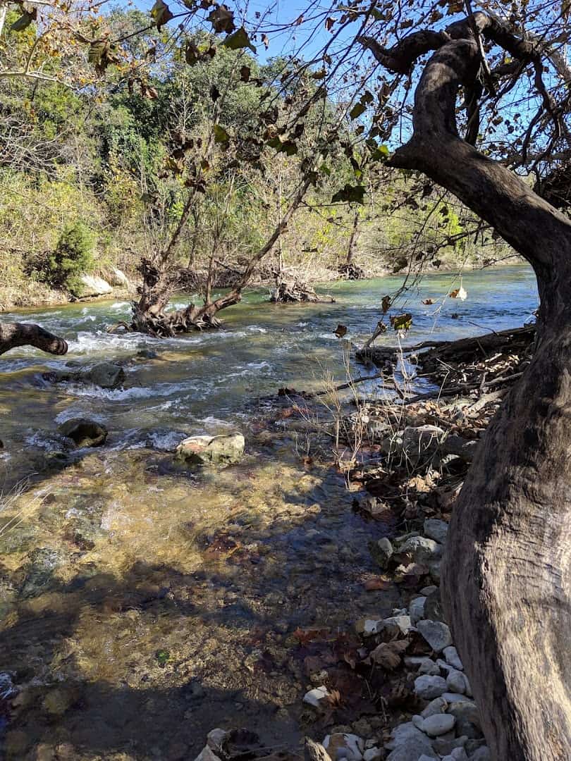 Clear Barton Creek water running over the limestone bed in the Austin greenbelt
