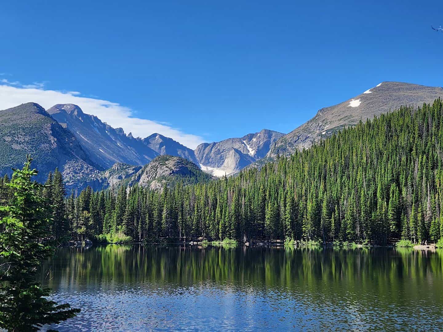 Bear Lake reflecting the peaks in Rocky Mountain National Park, Colorado