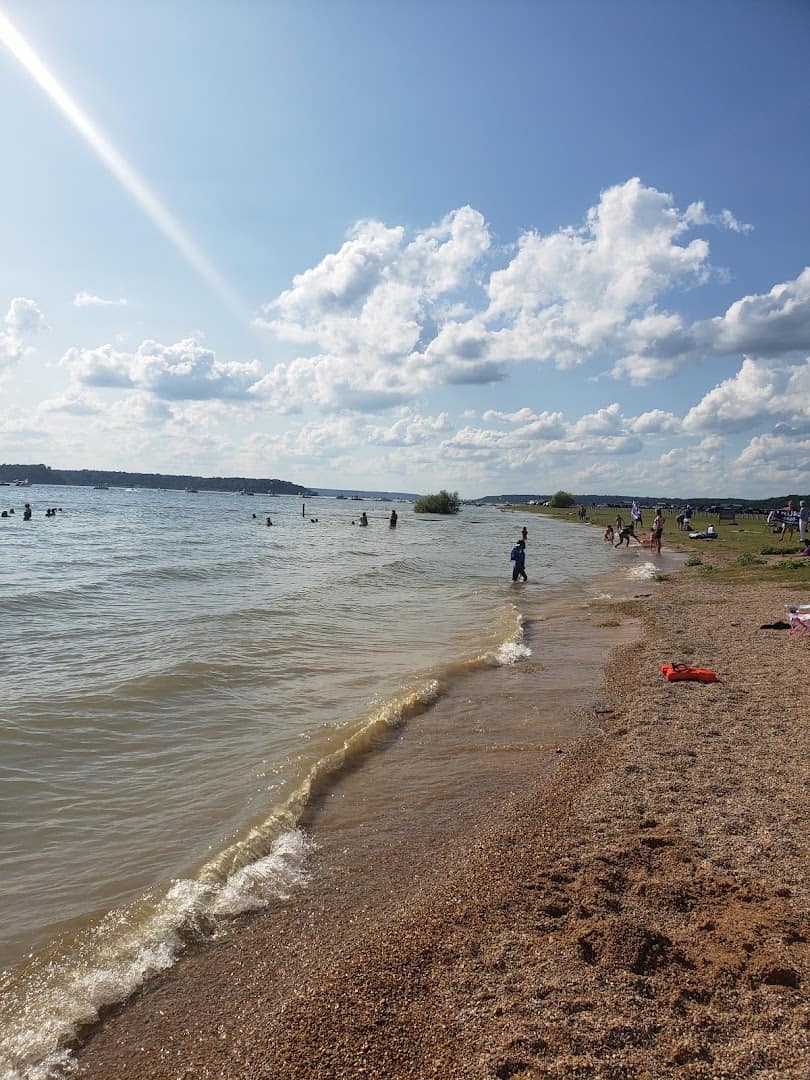 Sandy swim beach along Belton Lake