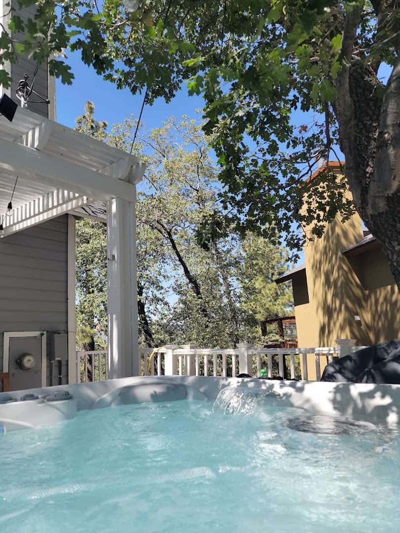 Private hot tub on a cabin deck in Big Bear Lake, California