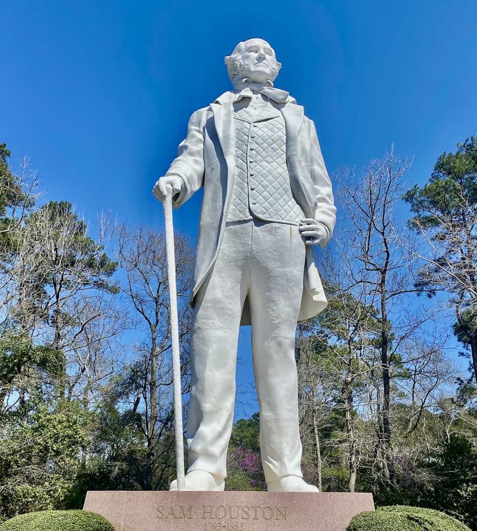 Looking up at the Sam Houston statue in Huntsville from its base