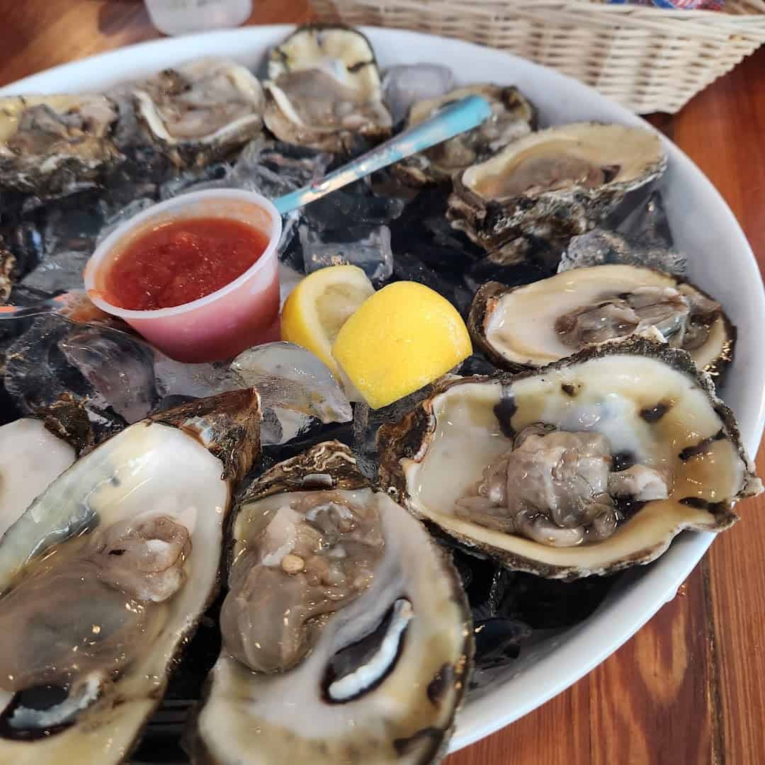 Raw oysters on the half shell at The Black Pearl Oyster Bar in Galveston
