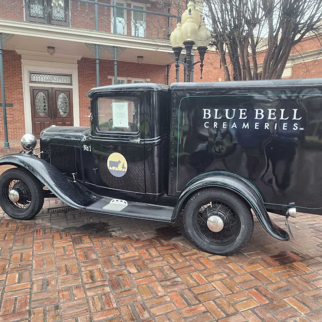 A restored antique Blue Bell delivery truck at the Brenham creamery