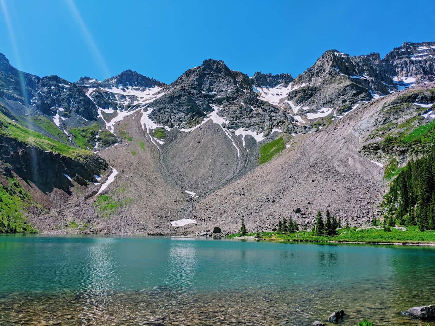 Turquoise Lower Blue Lake below Mount Sneffels, Colorado