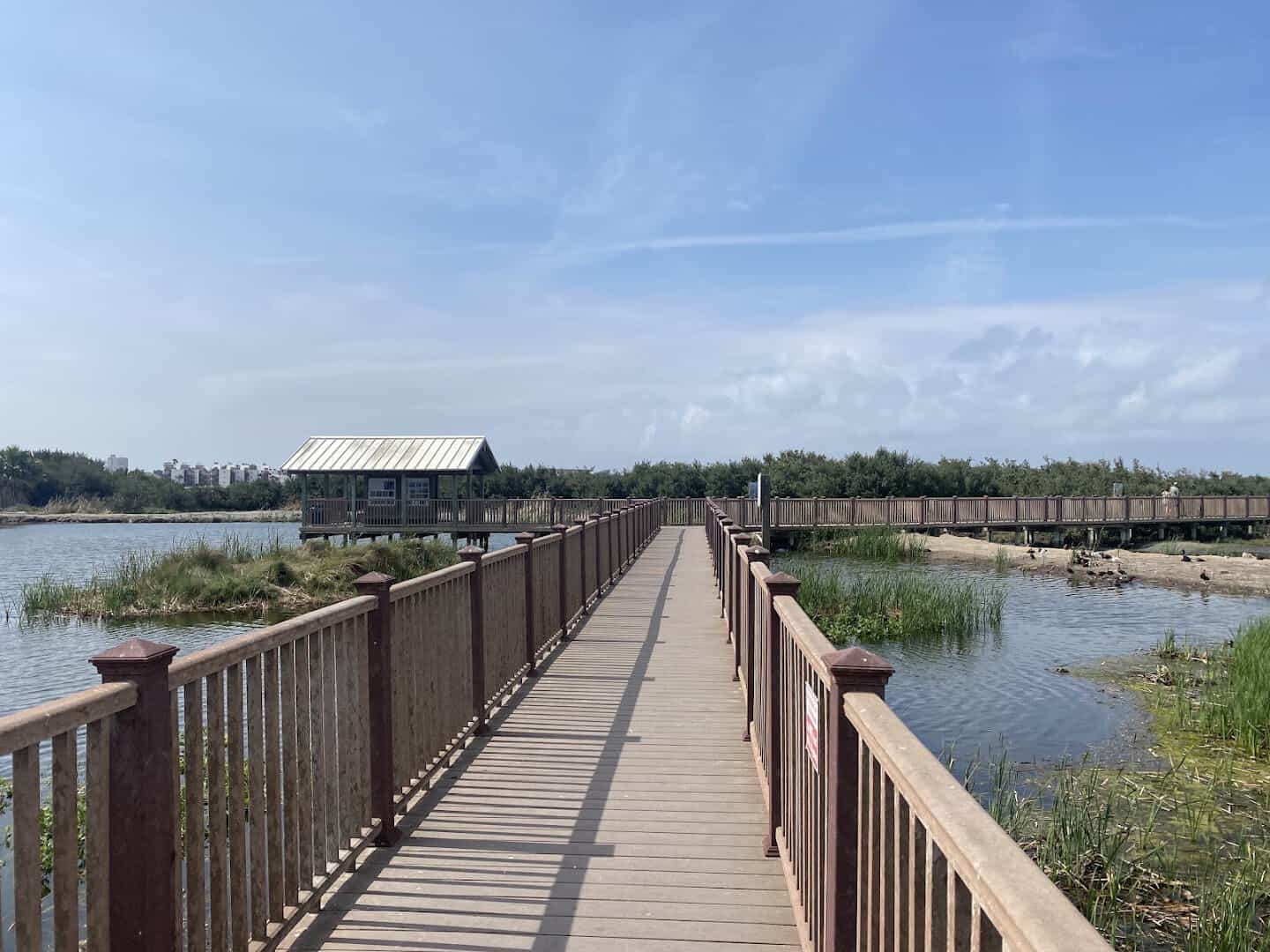 Boardwalk winding over the wetlands at Laguna Madre Nature Trail, South Padre Island