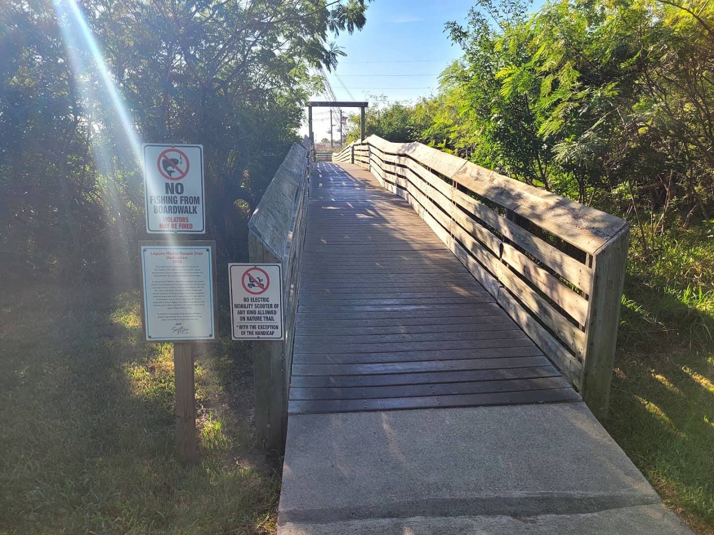 Boardwalk ramp leading into the coastal wetlands near South Padre Island